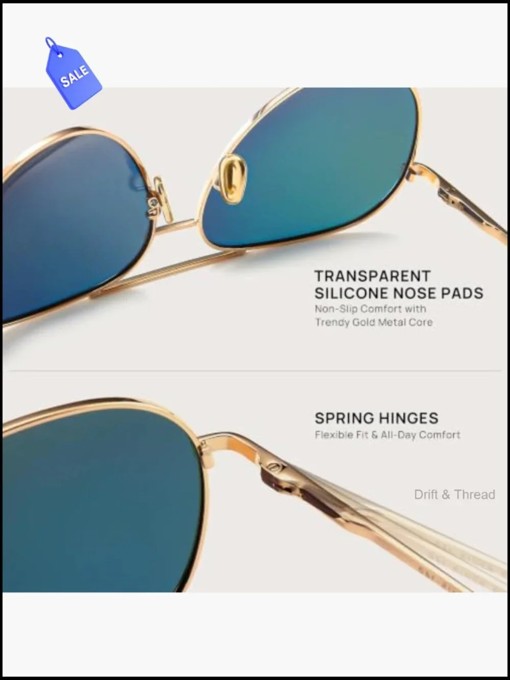 Oversized Aviator Sunglasses Polarized UV400 Lightweight Metal Frame